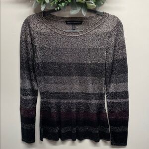 NWOT White House Black Market Metallic Striped Long Sleeve Peplum Sweater S